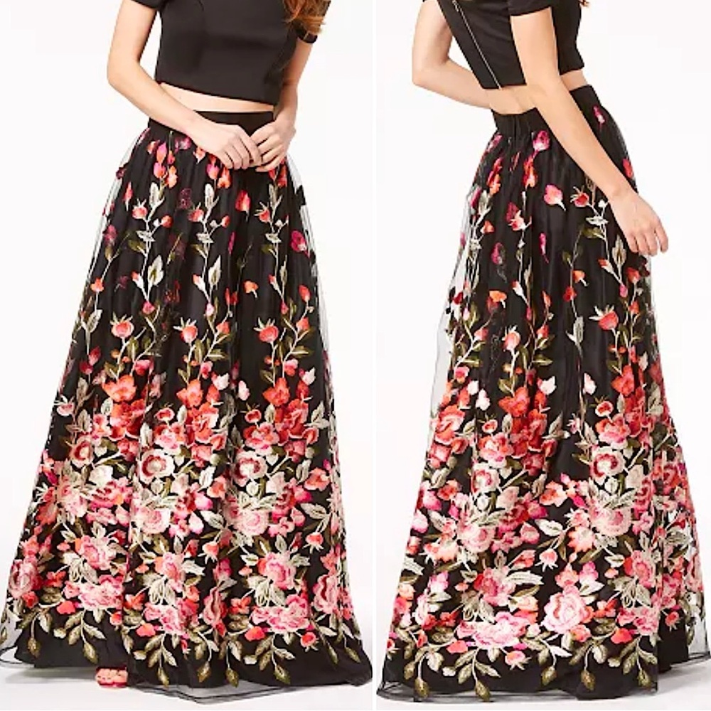 Trixxi embroidered floral Tulle formal maxi skirt Sz 1